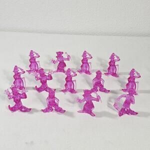 Vintage Lucite Clown Plastic Cake Topper Toy Figure Pink Translucent Lot Of 13
